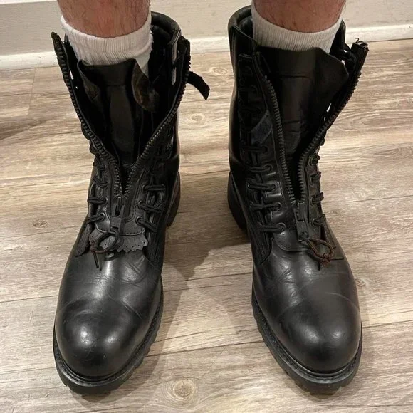 Vintage heavy duty chunky black leather military desert ankle boots